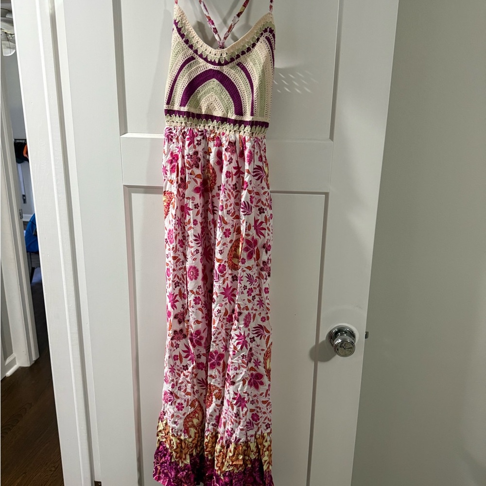 Charming Charlie Pink and Purple Floral Maxi Dress